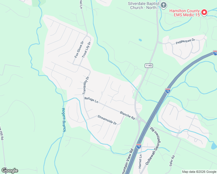 map of restaurants, bars, coffee shops, grocery stores, and more near 8654 Rosada Drive in Ooltewah
