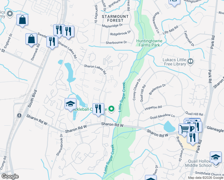 map of restaurants, bars, coffee shops, grocery stores, and more near 2017 Stoney Point Lane in Charlotte