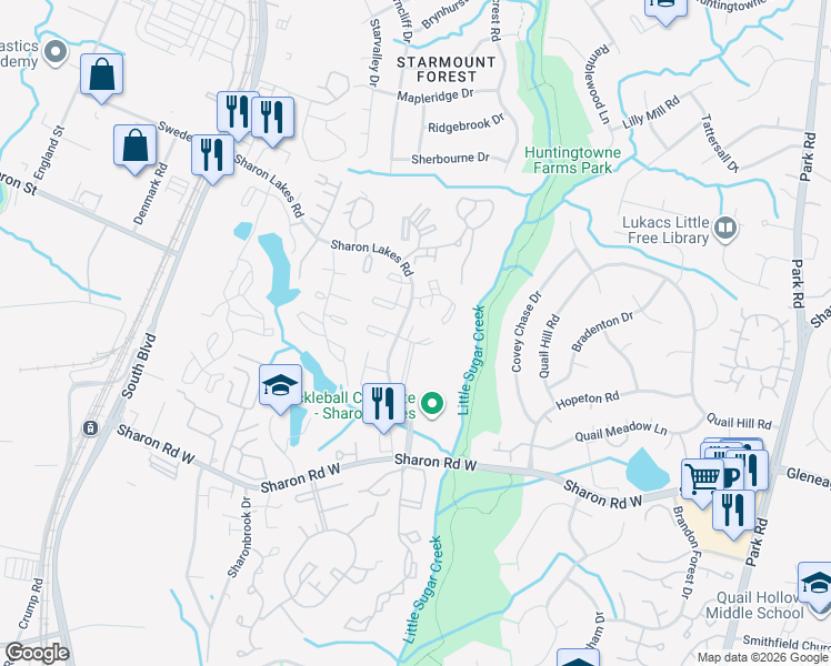 map of restaurants, bars, coffee shops, grocery stores, and more near 2007 Countrymens Court in Charlotte