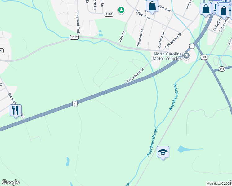 map of restaurants, bars, coffee shops, grocery stores, and more near 36105 U.S. 1 in Aberdeen