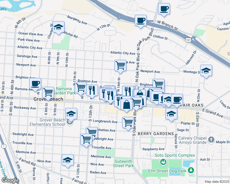 map of restaurants, bars, coffee shops, grocery stores, and more near 1563 Ramona Avenue in Grover Beach