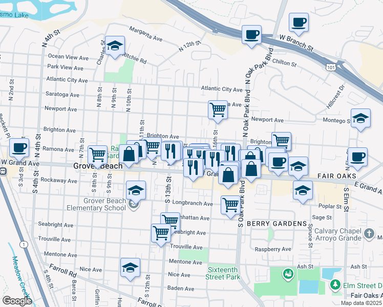 map of restaurants, bars, coffee shops, grocery stores, and more near 1435 Ramona Avenue in Grover Beach