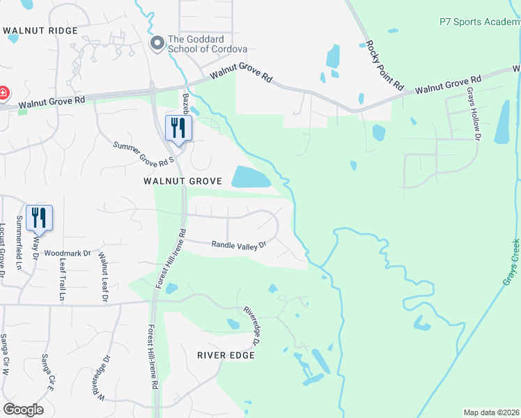 map of restaurants, bars, coffee shops, grocery stores, and more near 9261 Beaver Valley Lane in Shelby County