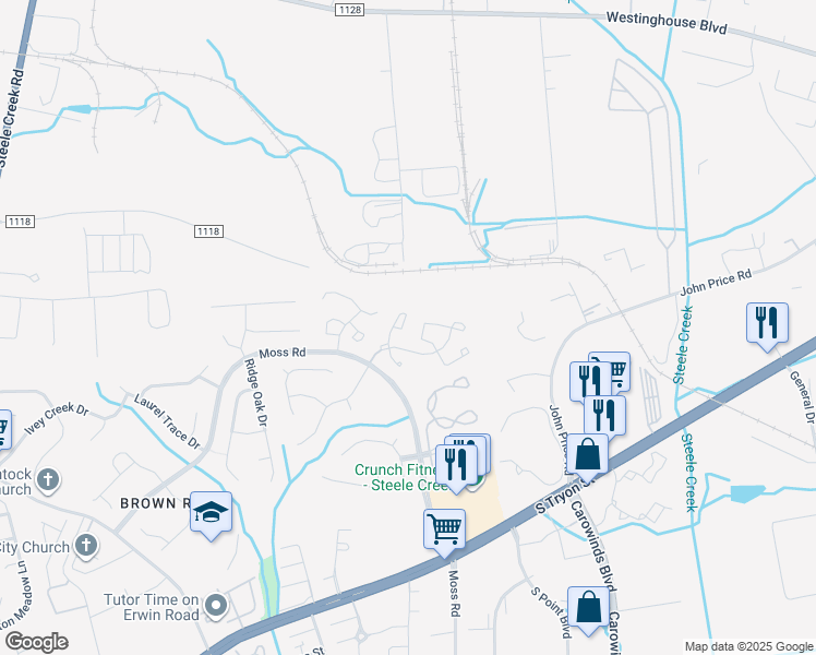 map of restaurants, bars, coffee shops, grocery stores, and more near 2133 Preakness Court in Charlotte