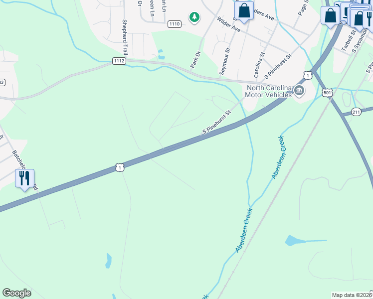 map of restaurants, bars, coffee shops, grocery stores, and more near 36105 U.S. 1 in Aberdeen