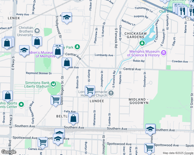 map of restaurants, bars, coffee shops, grocery stores, and more near 352 Marianna Street in Memphis