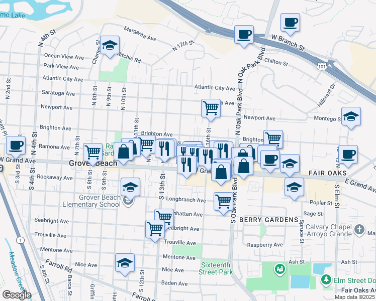 map of restaurants, bars, coffee shops, grocery stores, and more near 1435 Ramona Avenue in Grover Beach