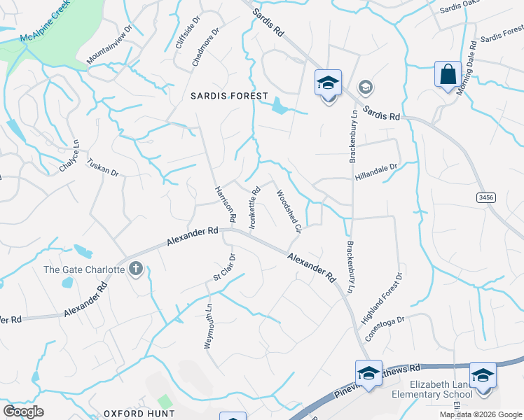 map of restaurants, bars, coffee shops, grocery stores, and more near 6500 Patchwork Circle in Charlotte