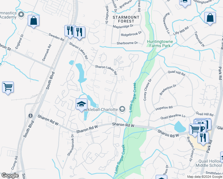 map of restaurants, bars, coffee shops, grocery stores, and more near 1916 Countrymens Court in Charlotte