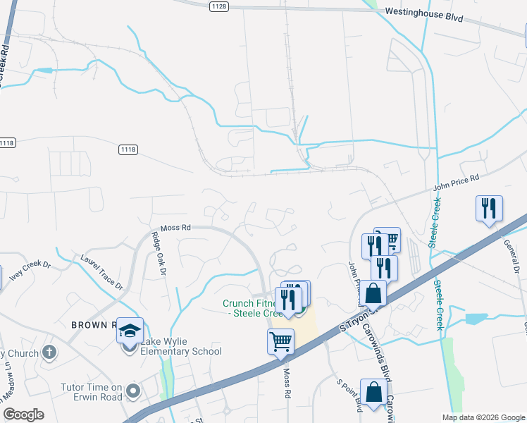 map of restaurants, bars, coffee shops, grocery stores, and more near 2133 Preakness Court in Charlotte