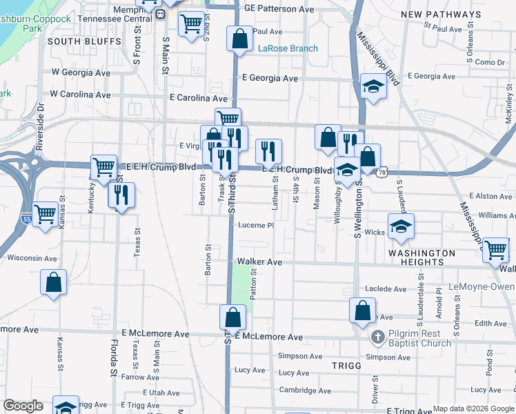map of restaurants, bars, coffee shops, grocery stores, and more near 249 Maryland Avenue in Memphis