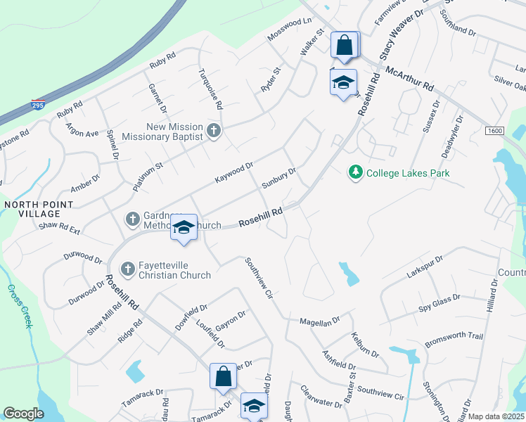 map of restaurants, bars, coffee shops, grocery stores, and more near 4737 Rosehill Road in Fayetteville
