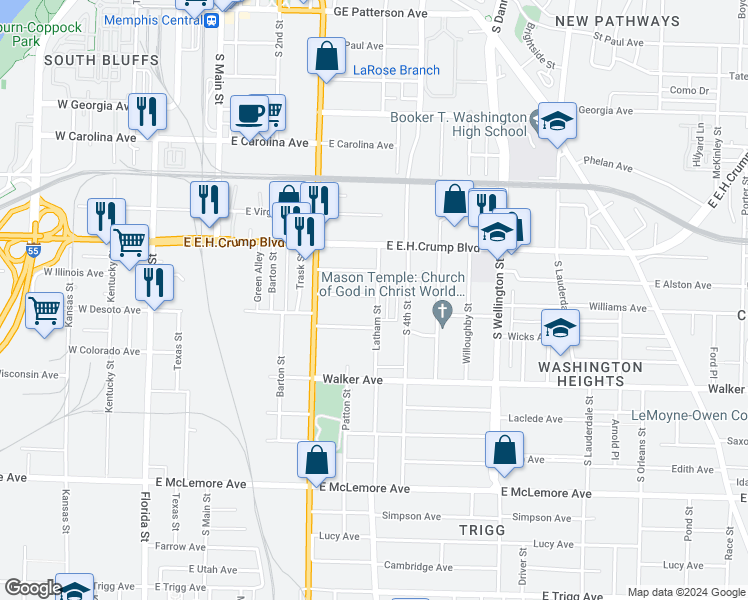 map of restaurants, bars, coffee shops, grocery stores, and more near 285 Maryland Avenue in Memphis