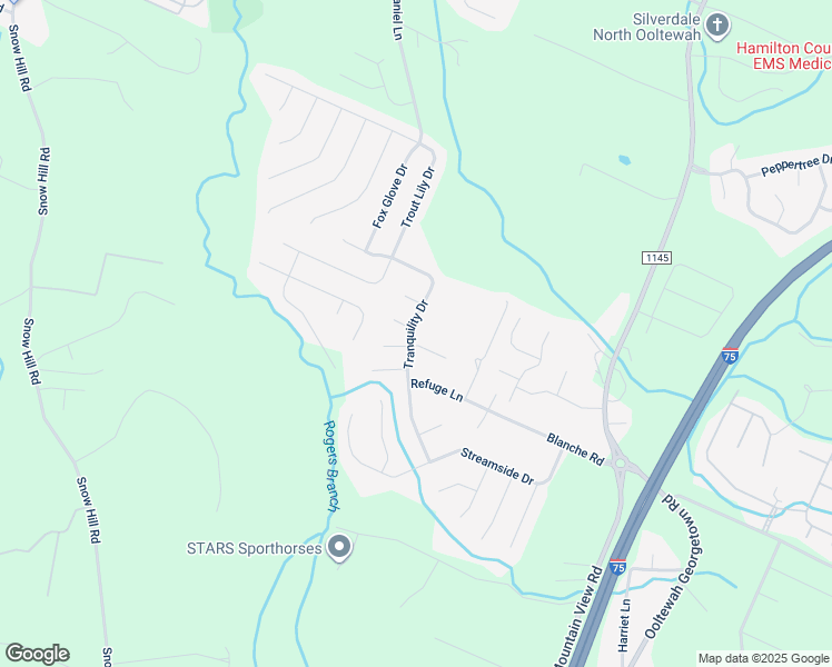 map of restaurants, bars, coffee shops, grocery stores, and more near 7720 Tranquility Drive in Ooltewah