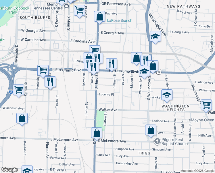 map of restaurants, bars, coffee shops, grocery stores, and more near 249 Maryland Avenue in Memphis