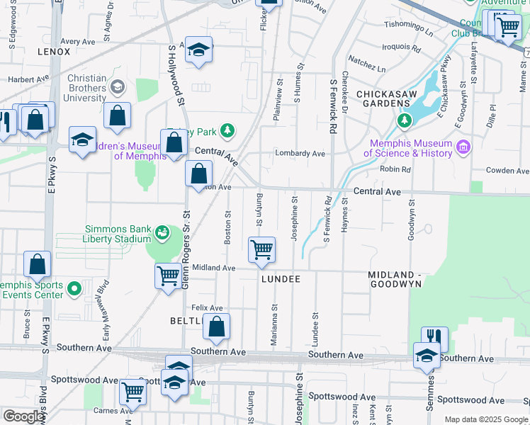 map of restaurants, bars, coffee shops, grocery stores, and more near 350 Buntyn Street in Memphis