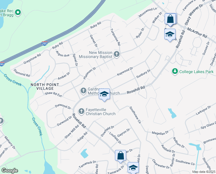 map of restaurants, bars, coffee shops, grocery stores, and more near 4415 Breckinridge Street in Fayetteville