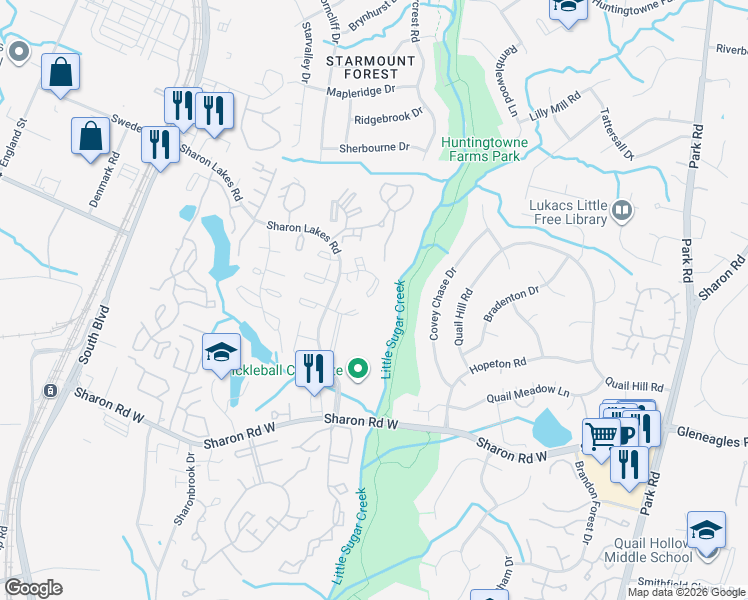 map of restaurants, bars, coffee shops, grocery stores, and more near 2017 Stoney Point Lane in Charlotte