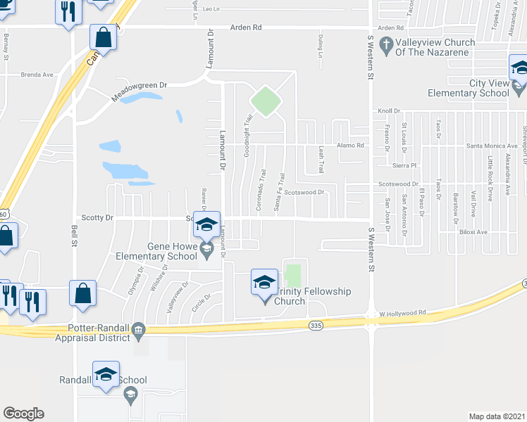 map of restaurants, bars, coffee shops, grocery stores, and more near 8137 Coronado Trail in Amarillo