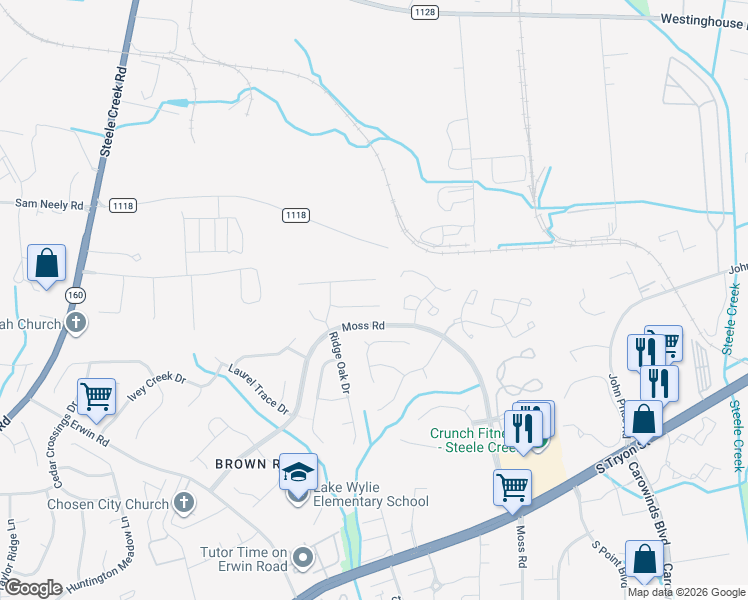 map of restaurants, bars, coffee shops, grocery stores, and more near 12439 Sylvan Oak Way in Charlotte