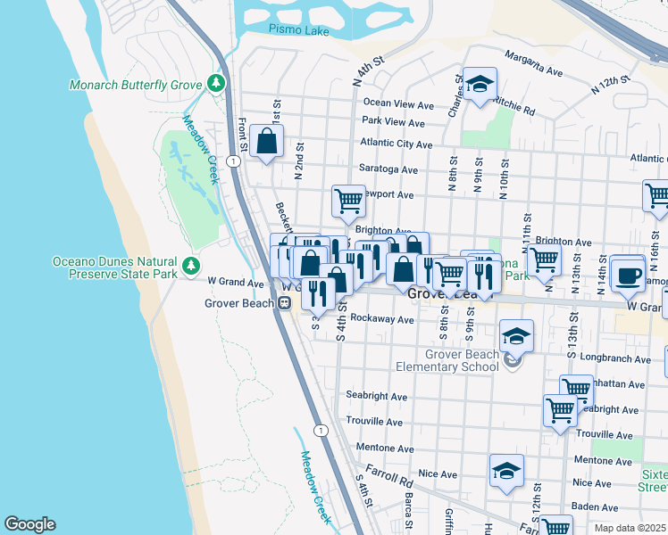 map of restaurants, bars, coffee shops, grocery stores, and more near 350 Ramona Avenue in Grover Beach
