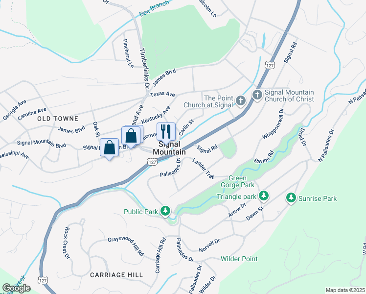 map of restaurants, bars, coffee shops, grocery stores, and more near 811A Taft Highway in Signal Mountain