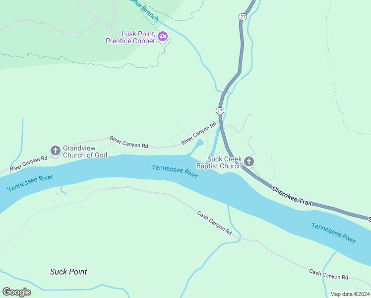 map of restaurants, bars, coffee shops, grocery stores, and more near 21752 River Canyon Road in Chattanooga