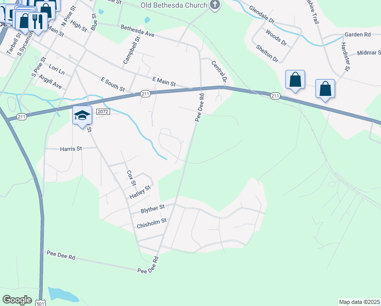 map of restaurants, bars, coffee shops, grocery stores, and more near 863 Pee Dee Road in Aberdeen