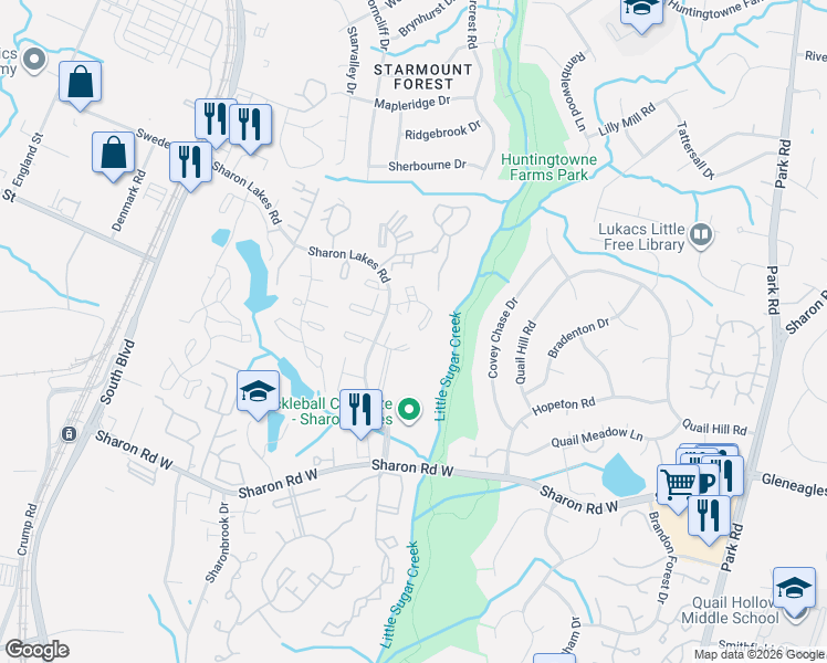 map of restaurants, bars, coffee shops, grocery stores, and more near 2017 Stoney Point Lane in Charlotte
