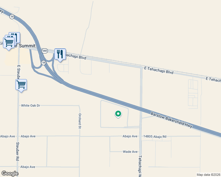 map of restaurants, bars, coffee shops, grocery stores, and more near 915 Willow Court in Tehachapi