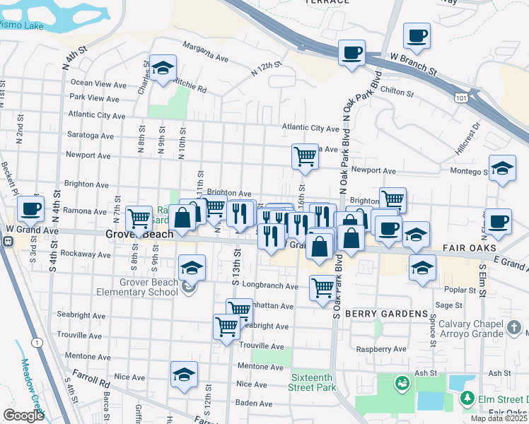 map of restaurants, bars, coffee shops, grocery stores, and more near 1435 Ramona Avenue in Grover Beach