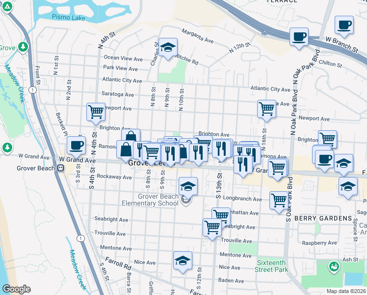 map of restaurants, bars, coffee shops, grocery stores, and more near 1075 Ramona Avenue in Grover Beach
