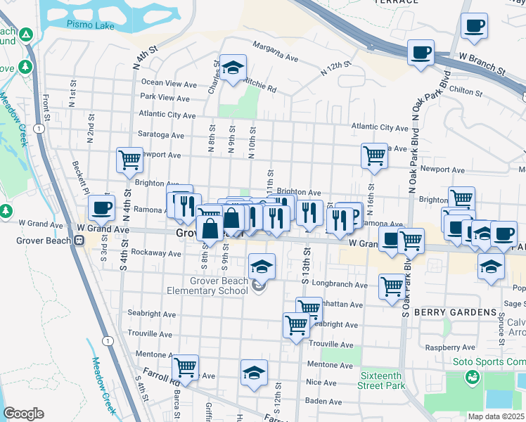 map of restaurants, bars, coffee shops, grocery stores, and more near 1075 Ramona Avenue in Grover Beach