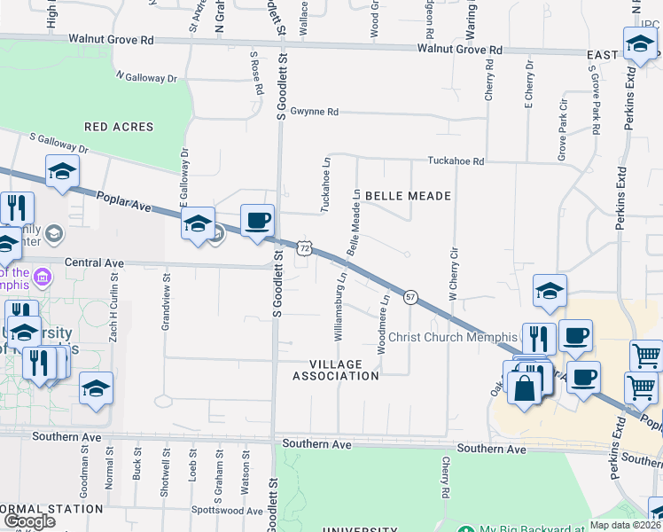 map of restaurants, bars, coffee shops, grocery stores, and more near 320 Weldon Place in Memphis