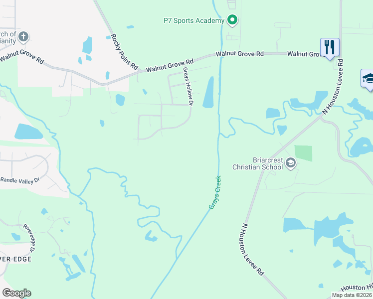 map of restaurants, bars, coffee shops, grocery stores, and more near 24 Grays Hollow Drive in Shelby County