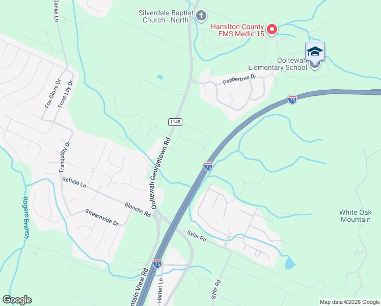 map of restaurants, bars, coffee shops, grocery stores, and more near 7302 Ooltewah Georgetown Road in Ooltewah