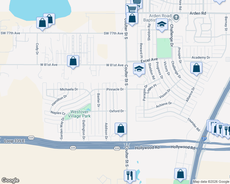 map of restaurants, bars, coffee shops, grocery stores, and more near 8403 English Bay Parkway in Amarillo