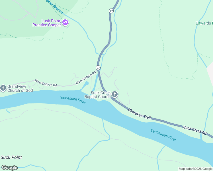 map of restaurants, bars, coffee shops, grocery stores, and more near 2807 Suck Creek Lane in Chattanooga