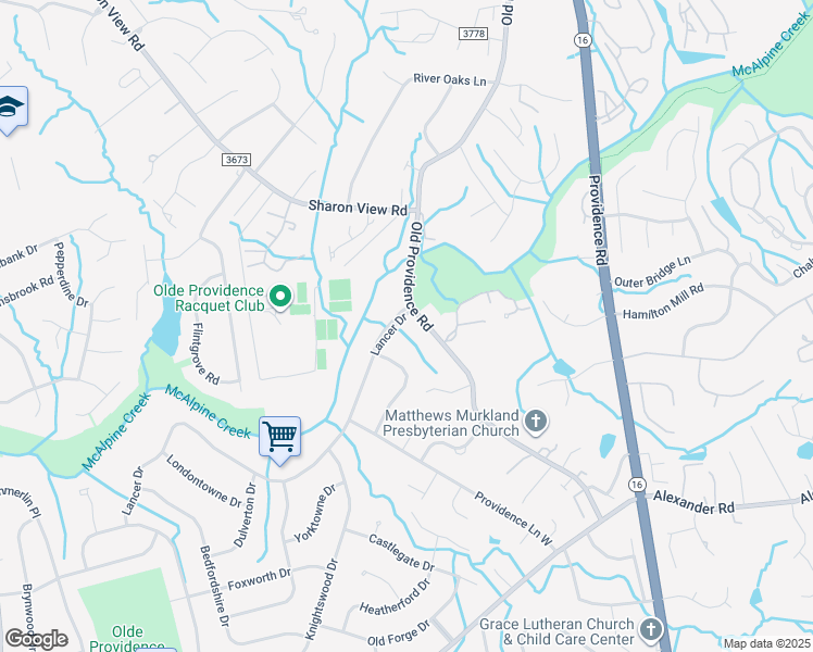 map of restaurants, bars, coffee shops, grocery stores, and more near 6614 Old Providence Road in Charlotte