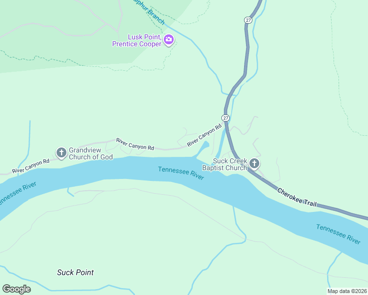 map of restaurants, bars, coffee shops, grocery stores, and more near 21752 River Canyon Road in Chattanooga