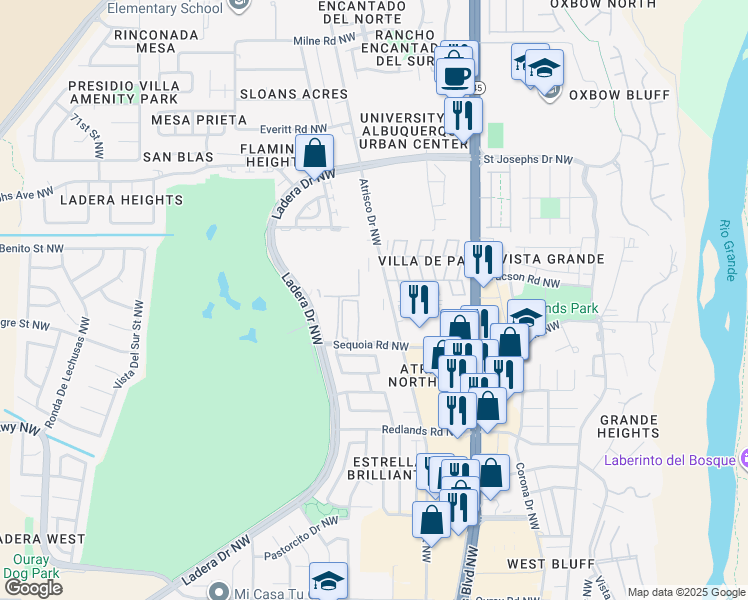 map of restaurants, bars, coffee shops, grocery stores, and more near 3501 Atrisco Drive Northwest in Albuquerque
