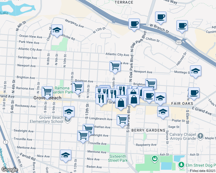 map of restaurants, bars, coffee shops, grocery stores, and more near 1563 Ramona Avenue in Grover Beach