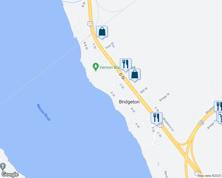 map of restaurants, bars, coffee shops, grocery stores, and more near 718 A Street in New Bern