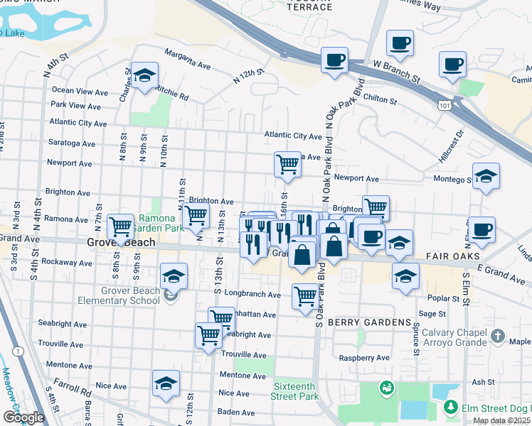 map of restaurants, bars, coffee shops, grocery stores, and more near 1563 Ramona Avenue in Grover Beach