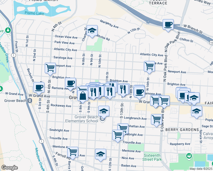 map of restaurants, bars, coffee shops, grocery stores, and more near 1075 Ramona Avenue in Grover Beach