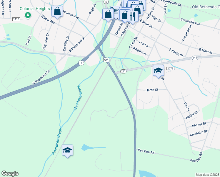 map of restaurants, bars, coffee shops, grocery stores, and more near 560 Gabriel Lane in Aberdeen