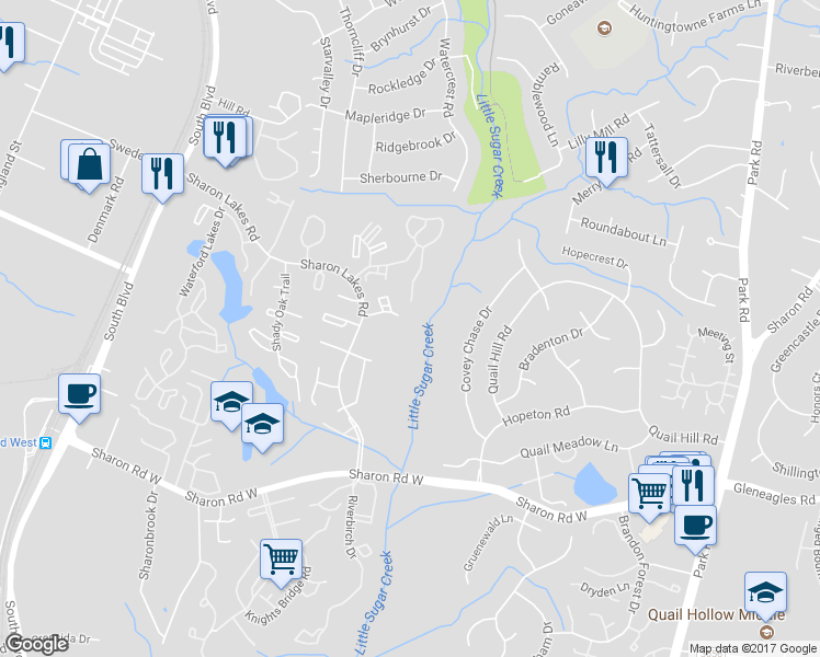 map of restaurants, bars, coffee shops, grocery stores, and more near 2017 Stoney Point Lane in Charlotte