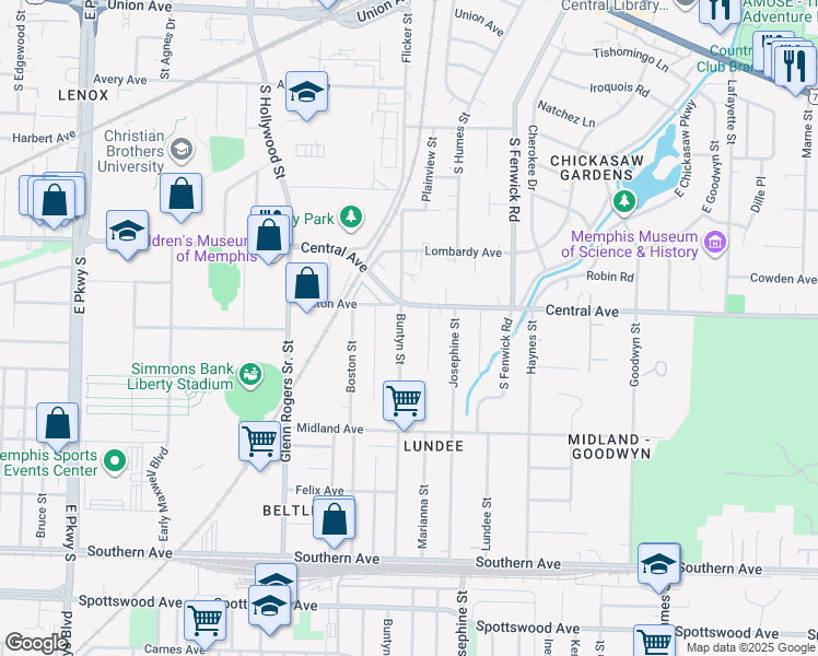 map of restaurants, bars, coffee shops, grocery stores, and more near 350 Buntyn Street in Memphis