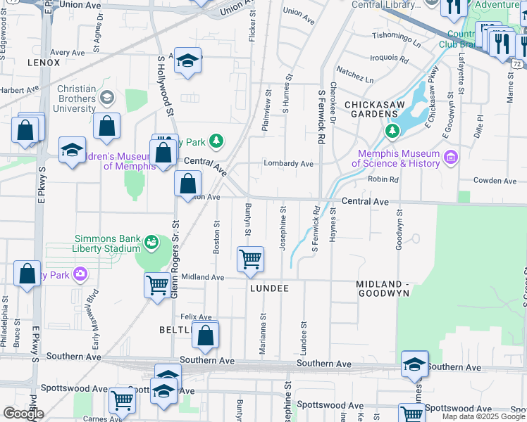 map of restaurants, bars, coffee shops, grocery stores, and more near 327 Marianna Street in Memphis