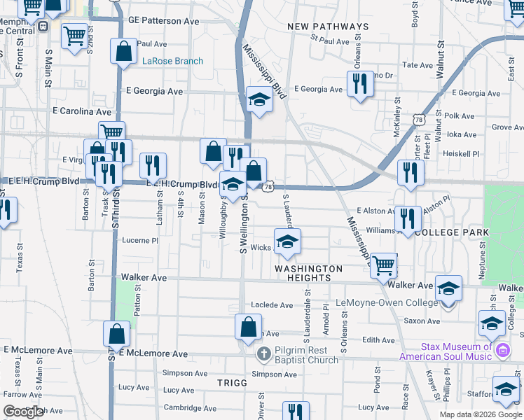 map of restaurants, bars, coffee shops, grocery stores, and more near 477 East Alston Avenue in Memphis